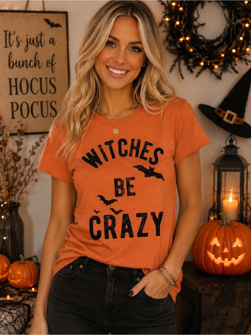 New Crazy Dog T-Shirts Orange 'Witches Be Crazy' Graphic Tee